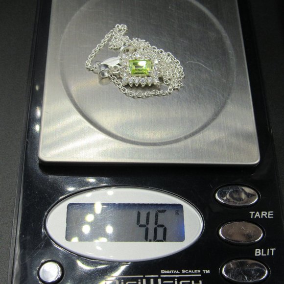 18" Sterling Silver Emerald Cut Green Cubic Zirconia Halo Necklace Vintage - Picture 7 of 7